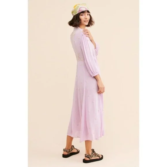 Free People Embroidered Fable Midi Dress Lilac - Picture 8 of 8